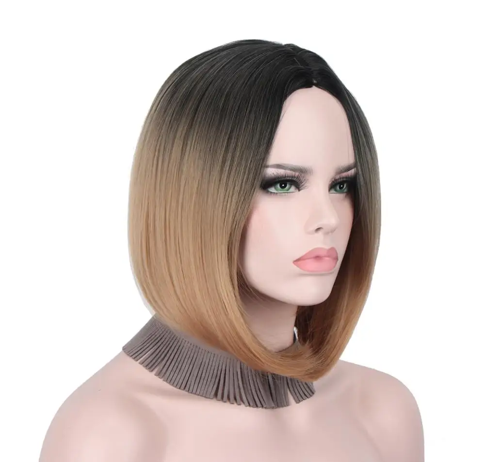 

Short Bob Wig Light Brown Colorful Cosplay Wigs for Women No Bangs Middle Part Shoulder Length Not Human Hair Lace Front-Anxin