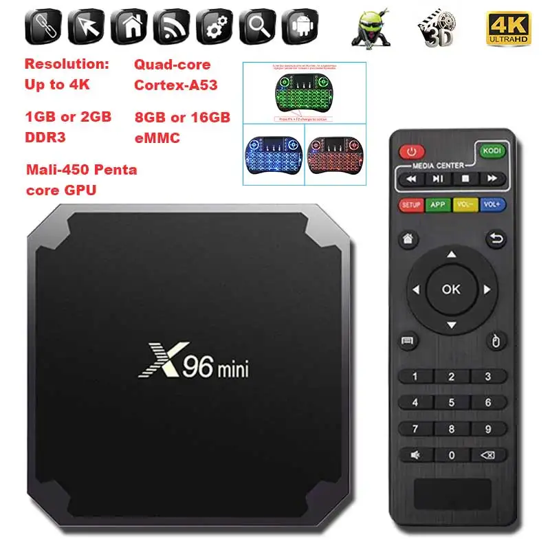 

X96 Mini Smart TV BOX Android 7.1 OS 2GB 16GB Amlogic S905W Quad Core 2.4GHz WiFi 4K Set-top Set Top Boxes X 96 X96mini tv-box