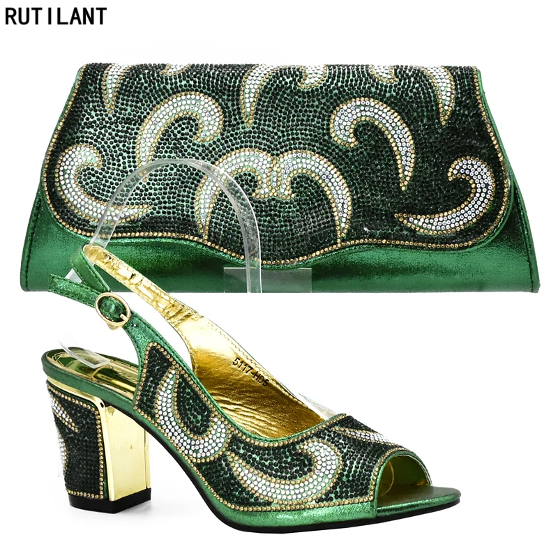 

New Latest Italian Sexy Shoes with Matching Bags Women Italian African Party Pumps Shoes and Bag Set Decorated with Rhinestone
