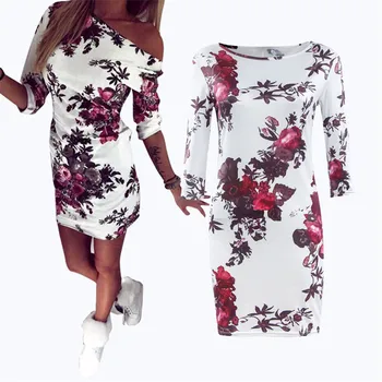 

Floral Print Women Summer Sexy Dresses 2020 New One Shoulder O-Neck Slim Mini Dress Streetwear Female Package Hips Dress Vestido