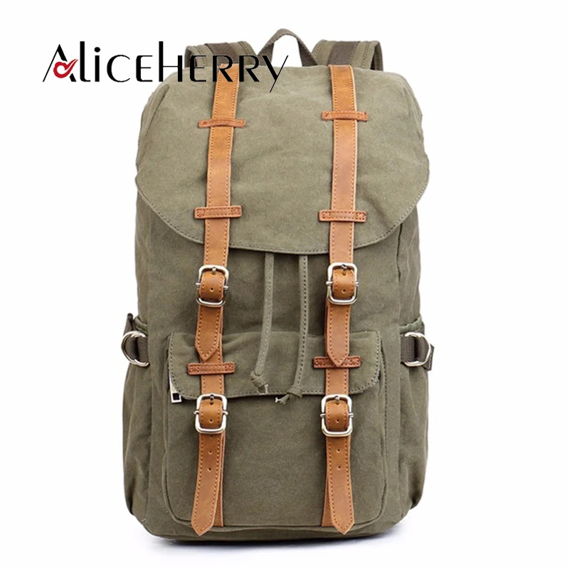 

Vintage Leather Military Army Canvas travel Backpacks Men &Women School Backpacks Travel Backpack Large bag