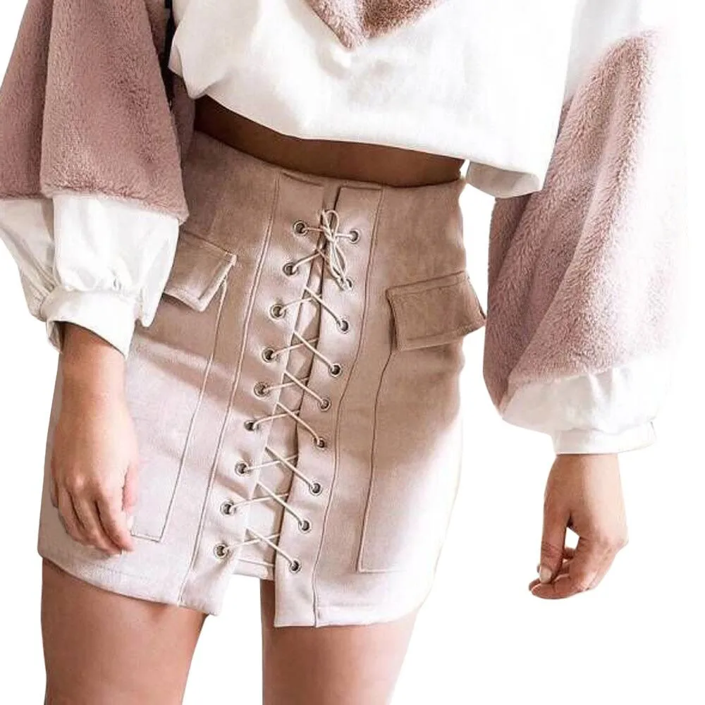 

HOT 2018 fashion women skirts Women Bandage Suede Fabric Mini Slim Seamless Stretch Tight short skirts women Summer CasualA20