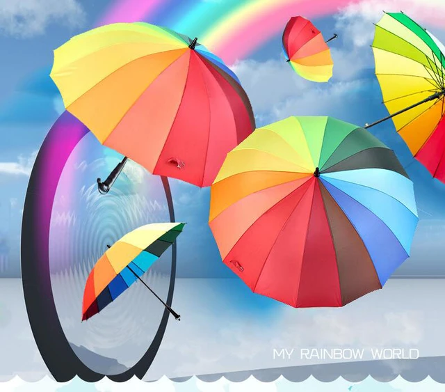 Arcobaleno ombrello 16 gambo lungo osso arcobaleno ombrello di colore Puro  aste parasole panno pioggia ombrello regalo sciopero di illuminazione DHL  regalo - AliExpress