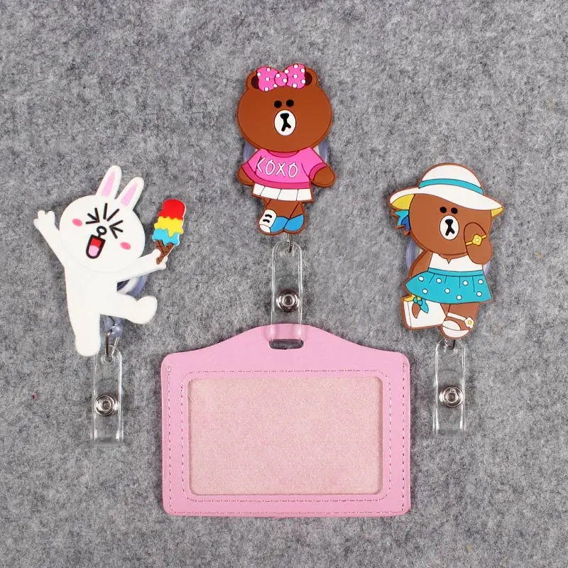 

Cute Striped clothe Bear Badge Scroll Nurse Office Reel Scalable Nurse Exhibition Entrance School Guard Card ID PU Card Holder