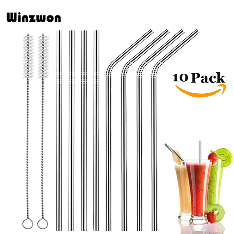 

8Pcs Metal Drinking Straw Reusable Stainless Steel Straws With 2Pcs Clean Brush For Home Kitchen Bar Party Drink Accessories