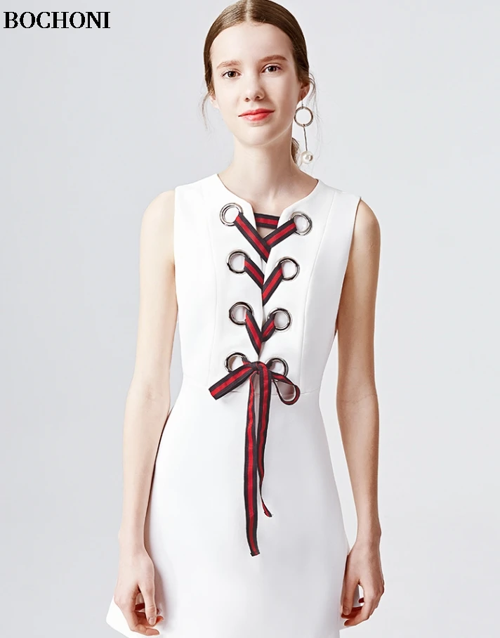 BOCHONI 2018 новинка белый тонкий рукавов Для женщин costom платье|dress dress dress|sleeveless