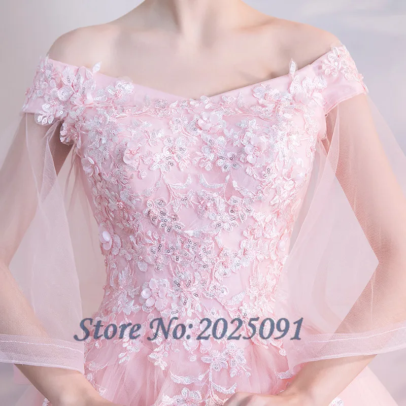 Pink Quinceanera Dresses Ball Gonw Long Prom Dress Tulle With Lace Appliques Masquerade Sweet 16 Dress Vestidos De 15 Anos