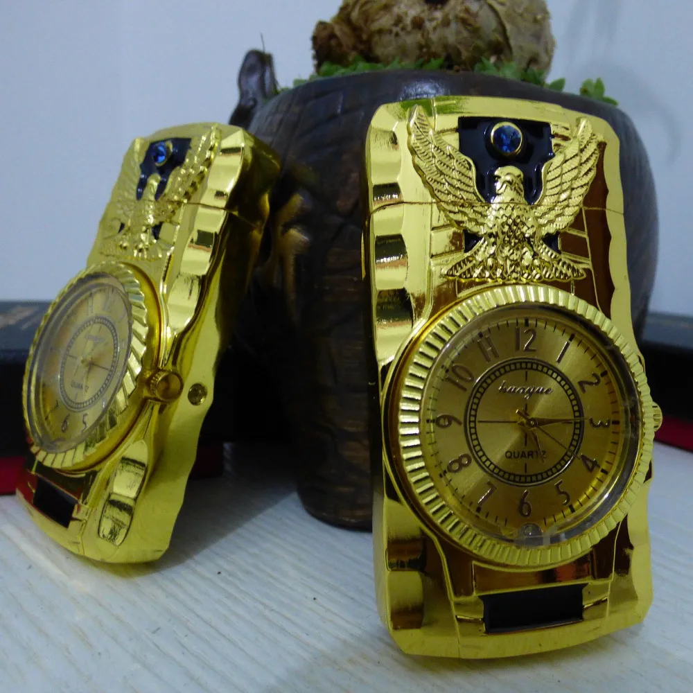 real classic watch electronic gas cigarette green fire flame lighter