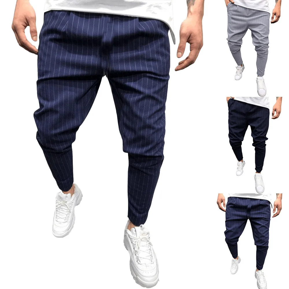 

2019 Fashion Men's Casual Solid Loose Stripe Pocket Sweatpant Trousers Jogger Pant 554#
