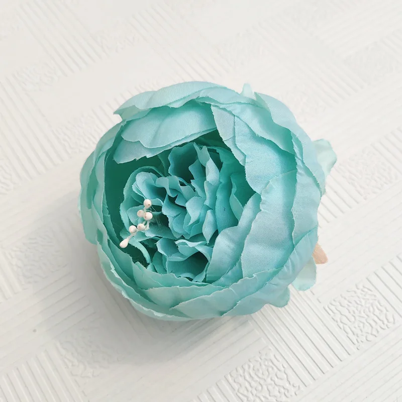 blue artificial flowers heads silk peonies roses flower head fake flower (10)