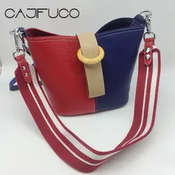 Cajifuco Пояса из натуральной кожи сумка-мешок контраст Цвет сумка через плечо Для женщин Цвет блокирование сумки Сильви плеча Бретели для