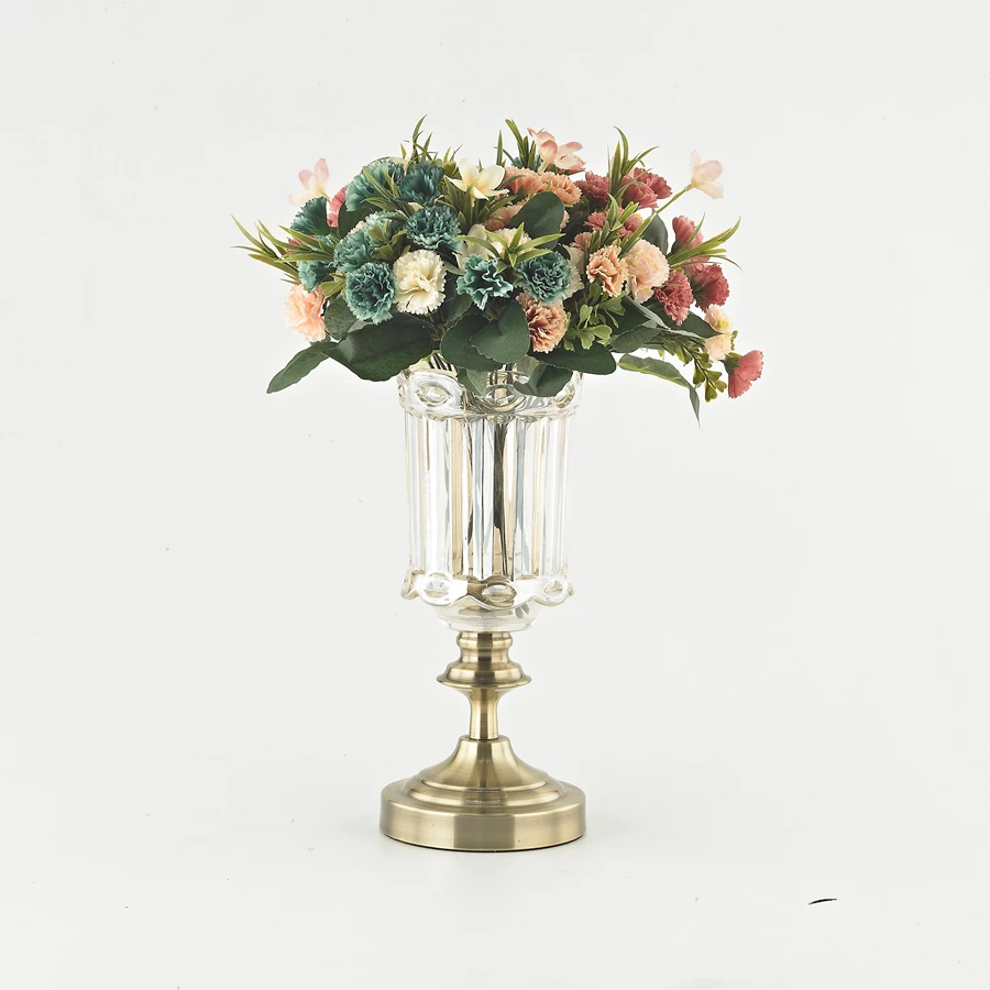 European Style Bronze Metal Glass Vase Classic Home Decorative Flower