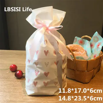 オンライン LBSISI 生活 10 ピース/ロット愛ハートホワイトプラスチック巾着袋クッキーキャンディーバッグ誕生日パーティー結婚式の装飾ギフトバッグ