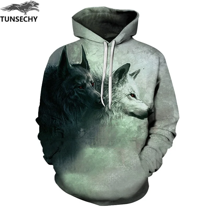 Мужские 3D толстовки с капюшоном tunseky Wolf модные спортивные костюмы опт и розница