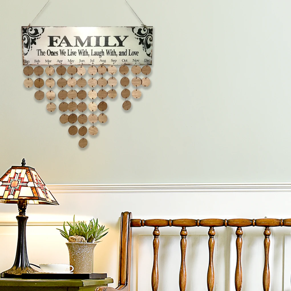 

Family Words Hanging DIY Wooden Calendar Kalendar Reminder Board Plaque Home Decor Pendant Colorful