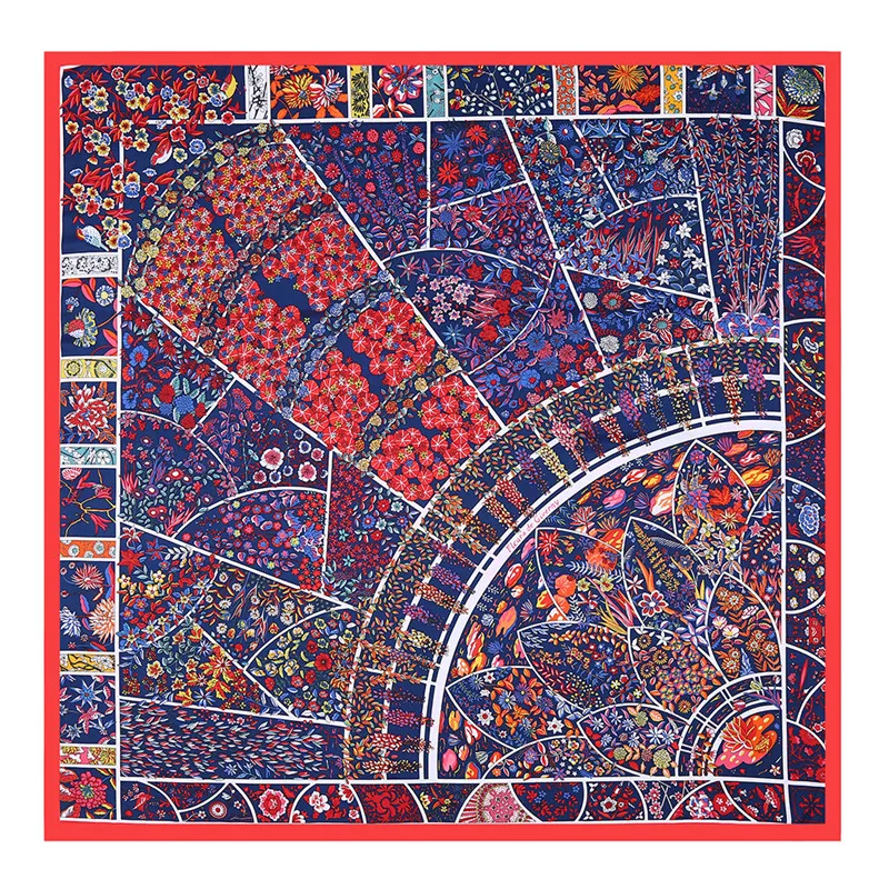 Большой квадратный шелковый шарф с цветочным принтом, роскошные Брендовые женские Саржевые шарфы, хиджабы, индийский шарф Джокера, 130*130 см