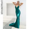 LOVE&LEMONADE Green Deep V-Neck Open Back Slim Flash Material Maxi Dress LM81222 ► Photo 1/6