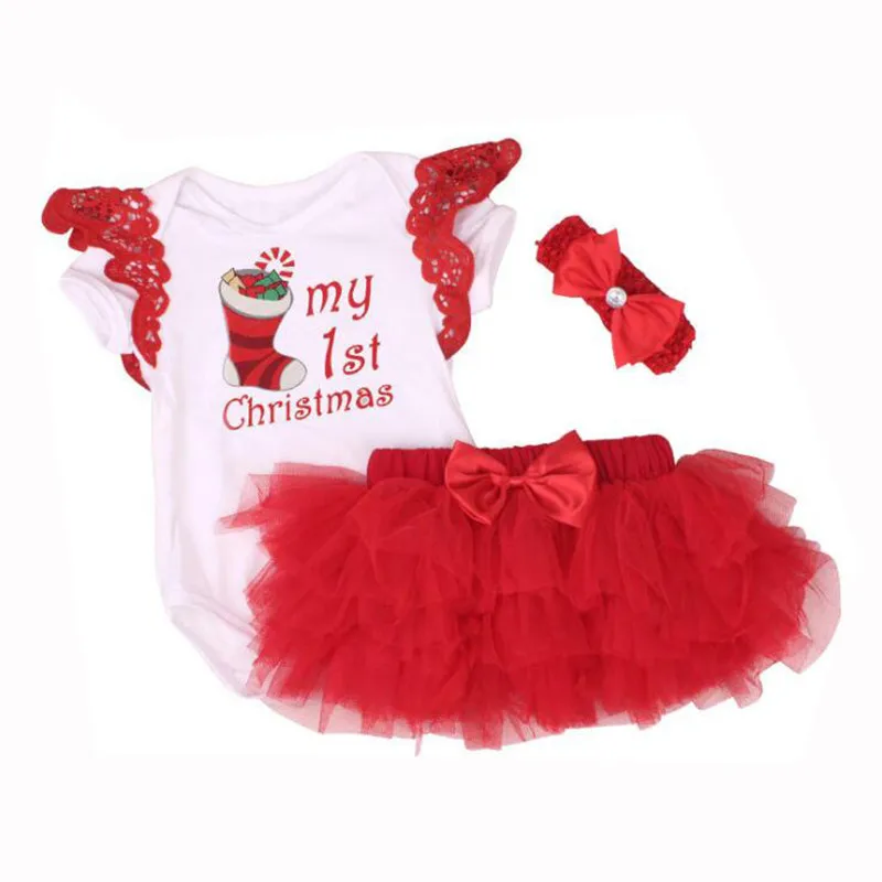 

New Cotton Baby Girl First 1st Christmas Party Tutu Dresses for Vestidos Infant Princess Clothes 1 Year Girls Children's Wear