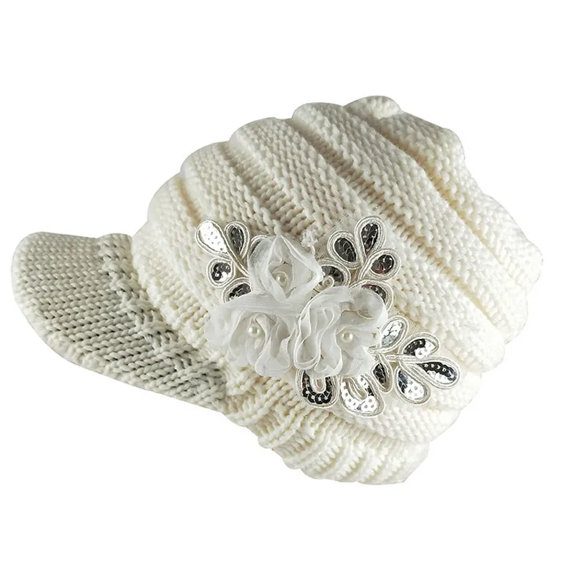 black knit hat with brim