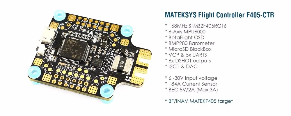 Matek Systems BetaFlight F405-CTR Контроллер полета встроенный PDB OSD 5 V/2A BEC ток Сенсор для дрона с дистанционным управлением для дистанционно управляемого мультикоптера