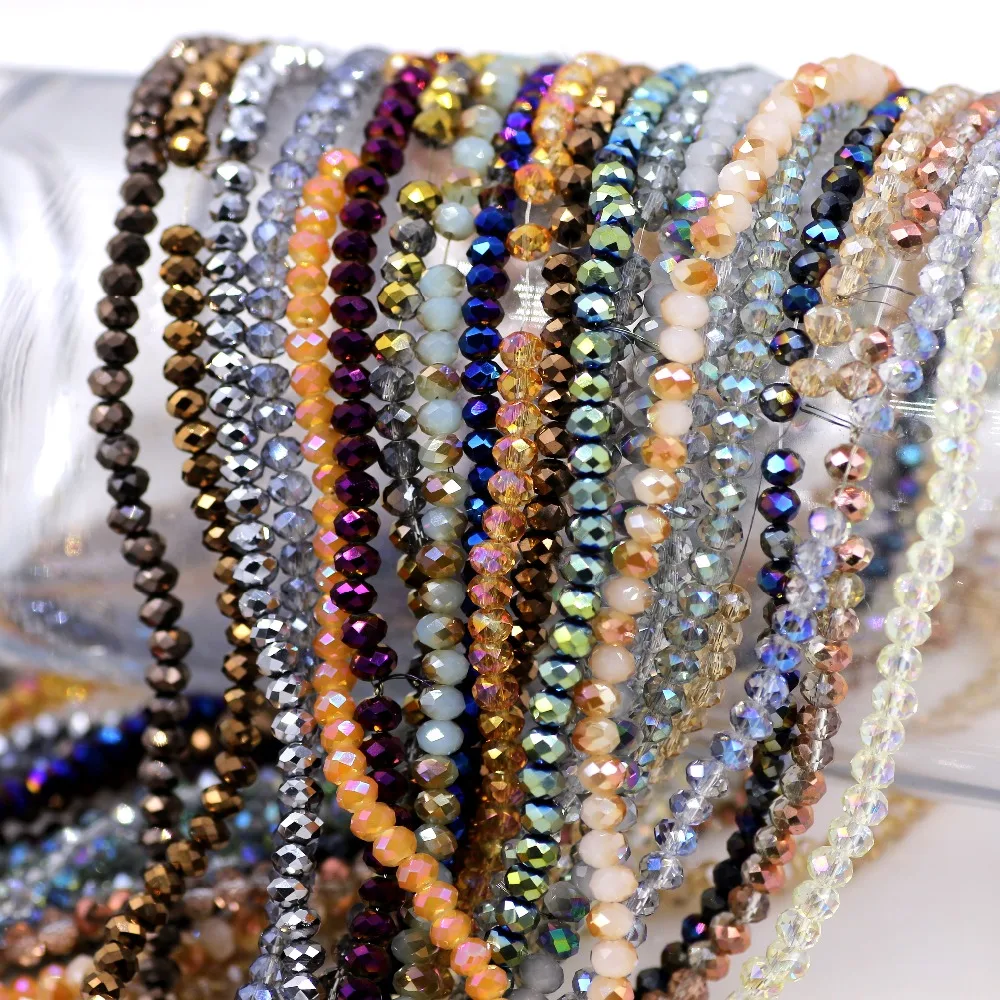 

ZHUBI Wholesale Plating Glass Round Beads DIY 2/3/4mm Rondelle Faceted Crystal Loose Beading Crystals Jewelry Supplier Making