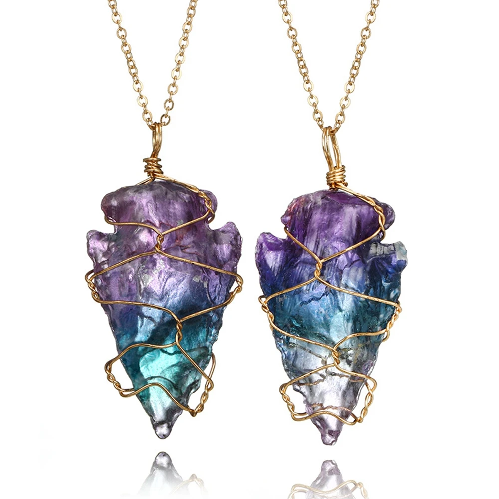 

Rainbow Natural Stone Pendant Necklace Fashion Crystal Chakra Rock Necklace Gold Color Chain Quartz Long Necklace For Women Gift