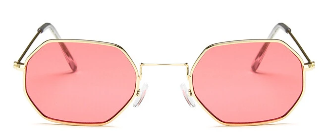 Женские шестигранные солнцезащитные очки, металлические, для женщин, фирменный дизайн, модные, без оправы, прозрачные, океанские линзы, солнцезащитные очки, UV400 - Цвет линз: gold red