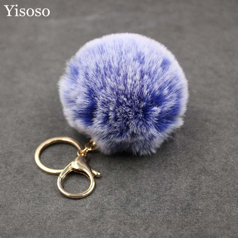 

Guanya Gradient color Rabbit Fur Keychain Ball PomPom Cell Phone Car Keychain Pendant Handbag Gold Metal Charm Key Ring YS045
