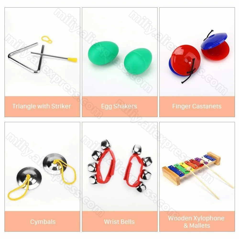1 مجموعة أورف اللعب الموسيقية أداة التدريس الأطفال الاطفال لغز قرع الدف الفرقة Maracas صنجات Handbells 1 مجموعة أورف اللعب الموسيقية أداة التدريس الأطفال الاطفال لغز قرع الدف الفرقة Maracas صنجات Handbells