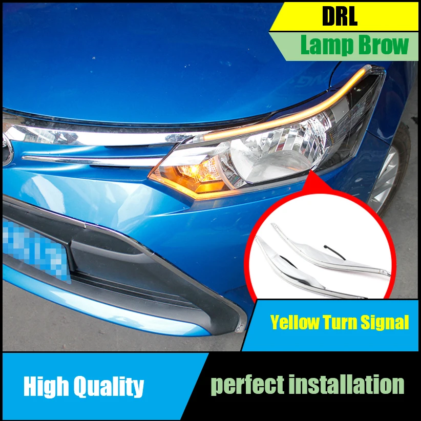

For Toyota Vios 2014 2015 Headlight LED Eyebrow Daytime Running Light DRL With Yellow Turn Signal Light Lamp Car-styling