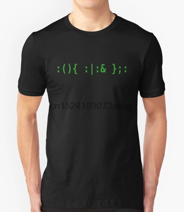 

Printed Men T Shirt tshirts Bash Fork Bomb - Texte vert pour les pirates informatiques Unix u002F Linux Women T-Shirt