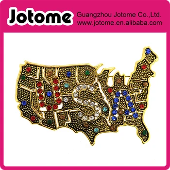 

Vintage Style USA American Map Pin Brooch 3.375 x 2.25 inches