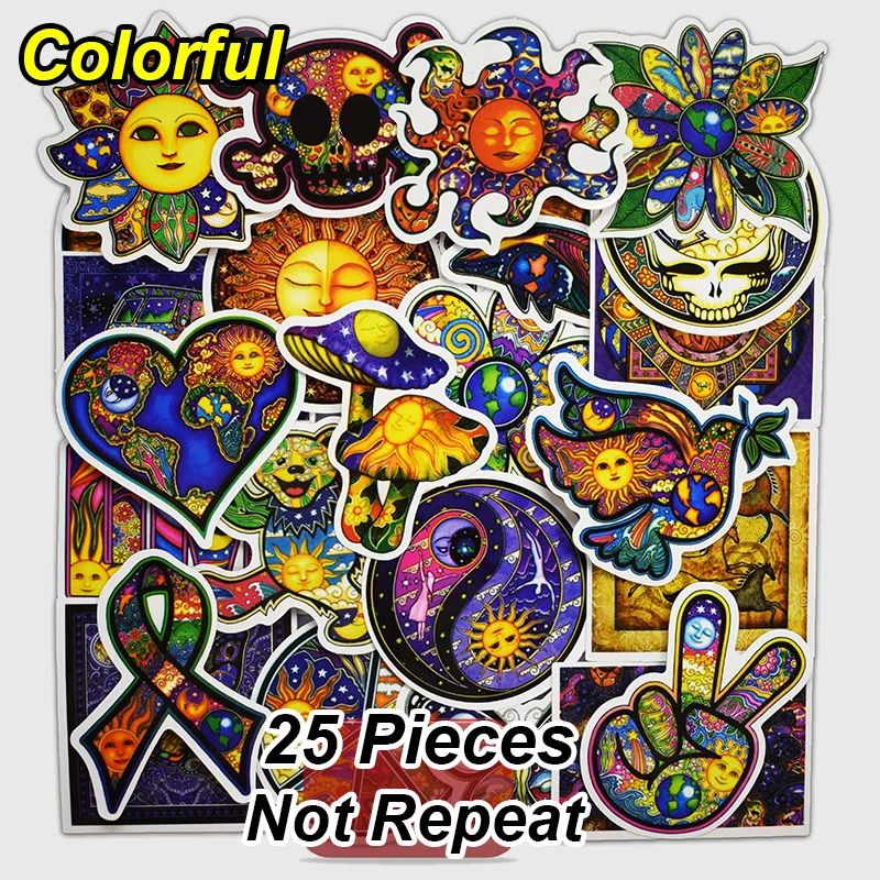 

25 Pcs Colorful Peace World Style Stickers for Laptop Phone Luggage Skateboad Car Bike Motorcycle Graffiti Decals Pvc Sticker