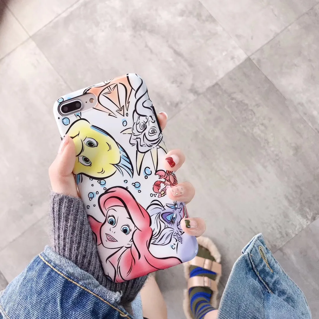 

Cute Cartoon Mermaid Princess Case For iPhone 7 8 6s 6 plus 11 Pro Max X XS XSMax Xr Soft Silicone imd phone Cover Coque