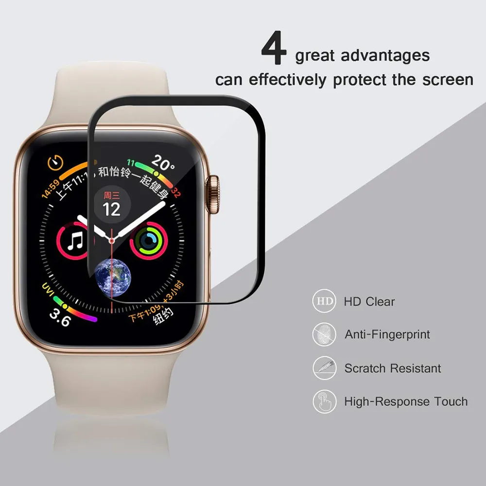 BUMVOR 3D Full Cover Tempered Glass For Apple Watch band 38mm 42mm 40mm 44mm Screen Film Protector 9H for iWatch Series 4/3/2/1