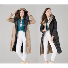 Двусторонняя одежда с капюшоном Белые куртки на утином пуху женские ультратонкий легкий пуховик Верхняя одежда осень зима