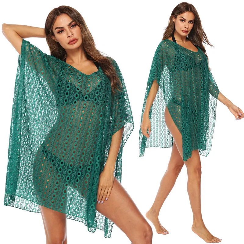 

Beach Dresses Robe Plage Bathing Suit Cover Ups Tunic Swim Swimsuit Cardigan Perspective Pure Lace At Loose Shirt For Women