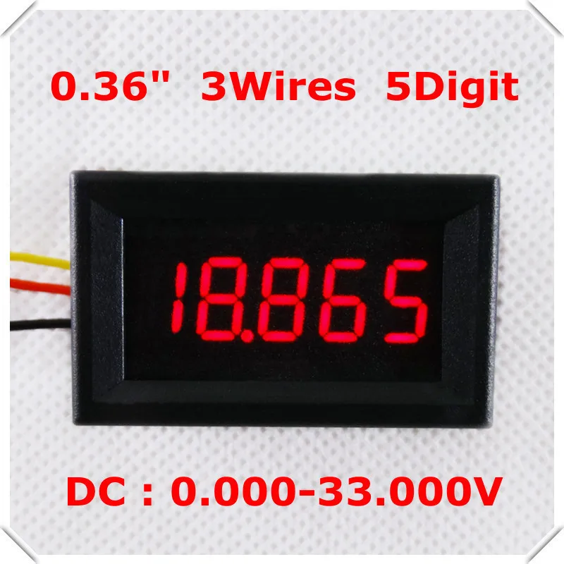 

DC 0-33V 0.36" Digital Voltmeter three Wires 5 Digit voltage Panel meter LED Display Color [ 4 pieces / lot]