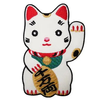 

Fortune Lucky Cat Embroidered Patches Sew Iron On Badge Chinese Japan Cat For Bag Jeans Hat Appliques DIY Sticker Decoration