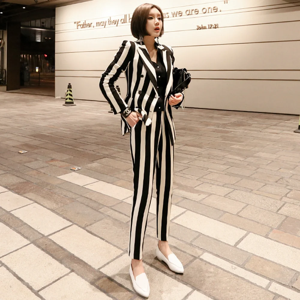Cross-border Suit Spring Autumn 2019 Striped Suit Jacket Two-piece Set Striped Pants Suit Cross-border Suit Spring Autumn 2019 Striped Suit Jacket Two-piece Set Striped Pants Suit