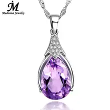Fashion Luxury Women Purple Crystal Water Drop Wishing Pendant Silver Plated Zircon Female Pendant for women Wedding Jewelry