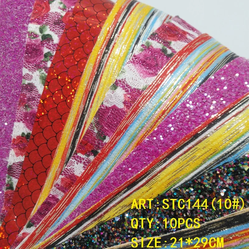Прозрачный запас 1 комплект(10 шт.) 21X29 см Alisa Glitter Cuero Sintetico блестящая кожа для DIY аксессуары для волос ремесло STC144 - Цвет: 10