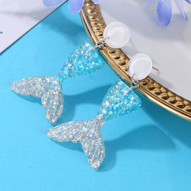 Fashion Style Vintage Colorful Mermaid Fishtail Drop Earrings Fashion