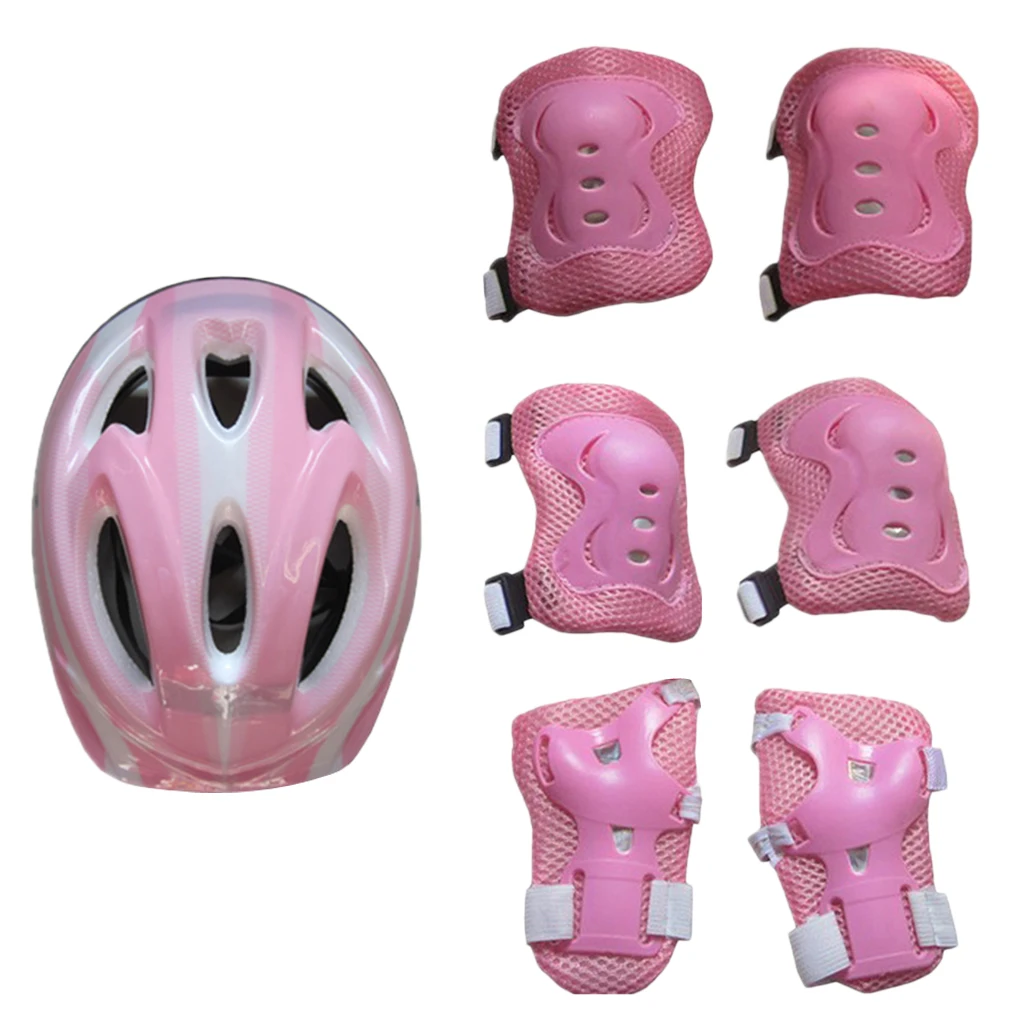 Child's 7Pcs Cycling Roller Skating Protective Gear Set 58-62cm Safety Helmet+Knee&Elbow Pads+Wrist Guards Kids Protective Gear
