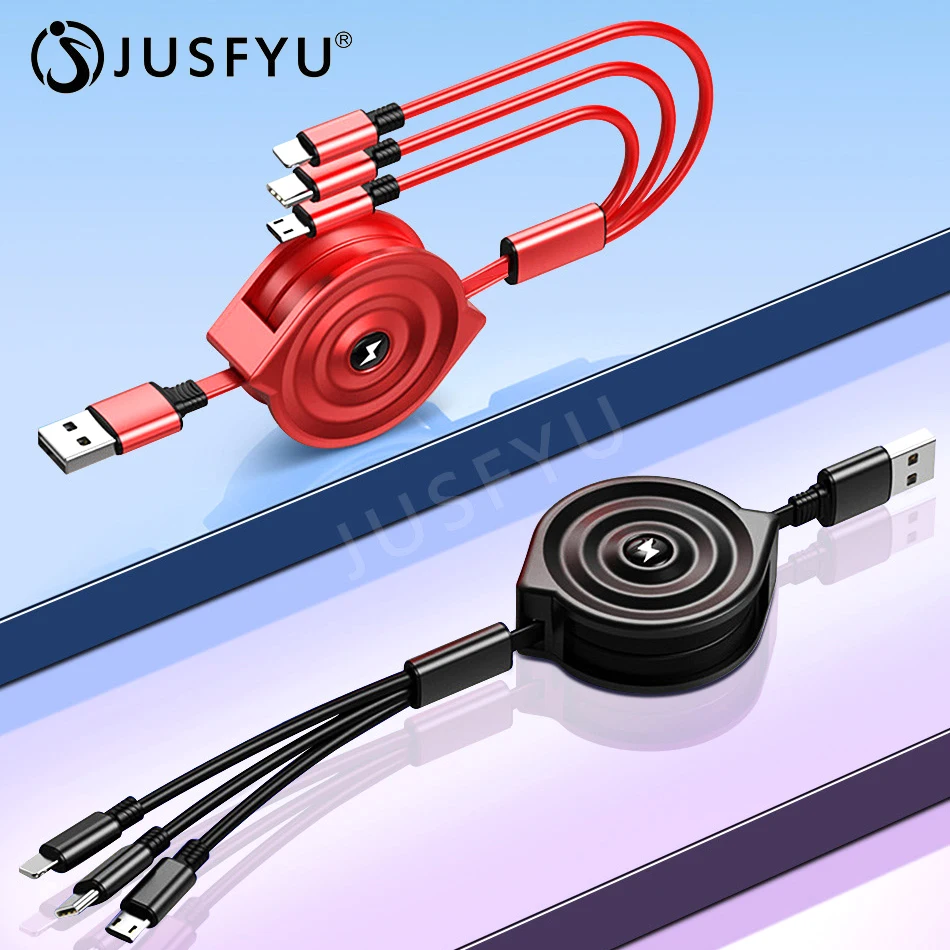 

Adjustable 3in1 Charge Micro USB Type C Cable For iPhone Xs Portable 2.4A Fast Charging Cable USB C Cord For Huawei P30 Pro Lite