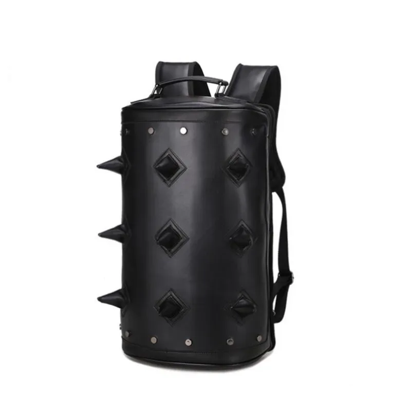 

Fashion Black Minimalist Backpack Women Punk Hedgehog Drum Shape School Bags Designer Rivet Travel Bag