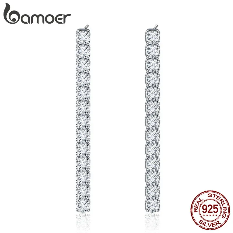 

BAMOER 100% 925 Sterling Silver Meteor Tail Exquisite Line Luminous CZ Stud Earrings for Women Authentic Silver Jewelry SCE456
