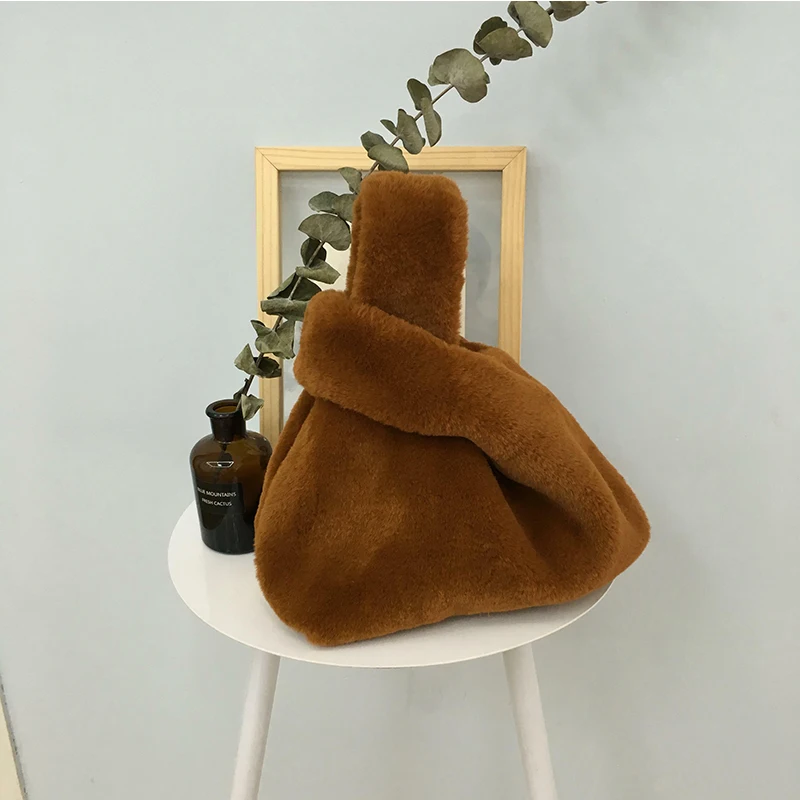 Женский зимний клатч из искусственного меха модная черная винно красная сумка