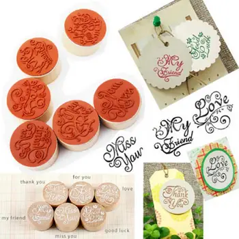 

Peerless 6Pcs/set Wooden Love you Thank you Letter Stamp Floral Flower Stamps Vintage Round Rubber Scrapbook Crafts Stamp