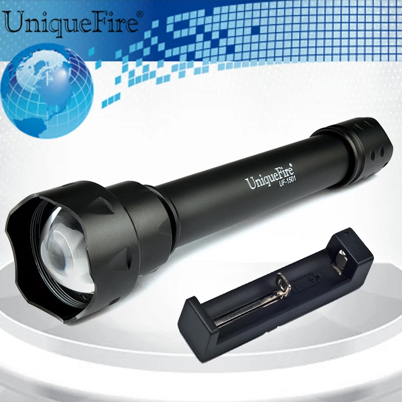 

UniqueFire 1501 XM-L2 LED 5 Modes 1200Lumen Flashlight Zoomable 38mm Convex Lens VS T20 Torch+Charger Free Shipping